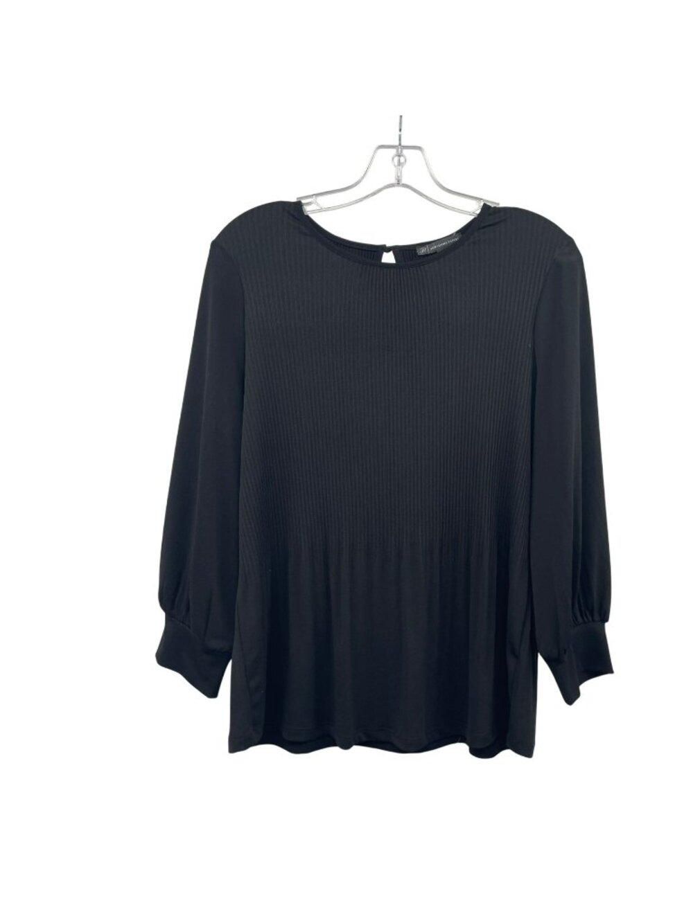 Adriana Papell Womens Black Blouse Pleated Keyhole 3/4 Sleeve Size Small